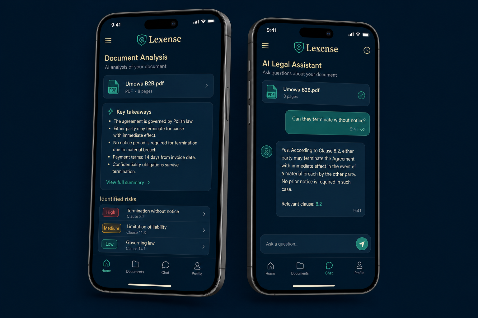 Lexense mobile app: document analysis and assistant chat