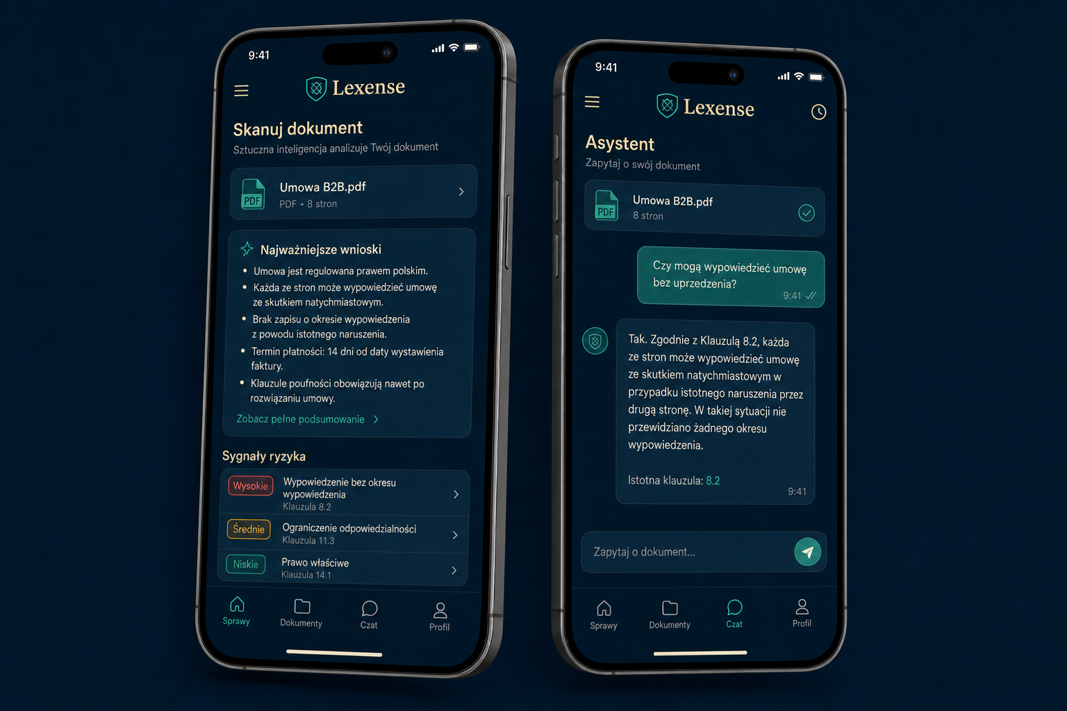 Aplikacja mobilna Lexense: analiza dokumentu i czat z asystentem